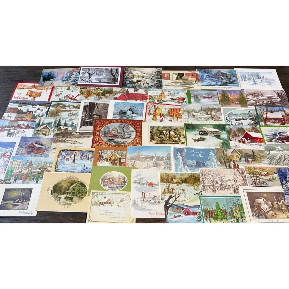 Vintage Christmas Cards Fronts ONLY Houses Barns More Scrapbooking Crafts 50+